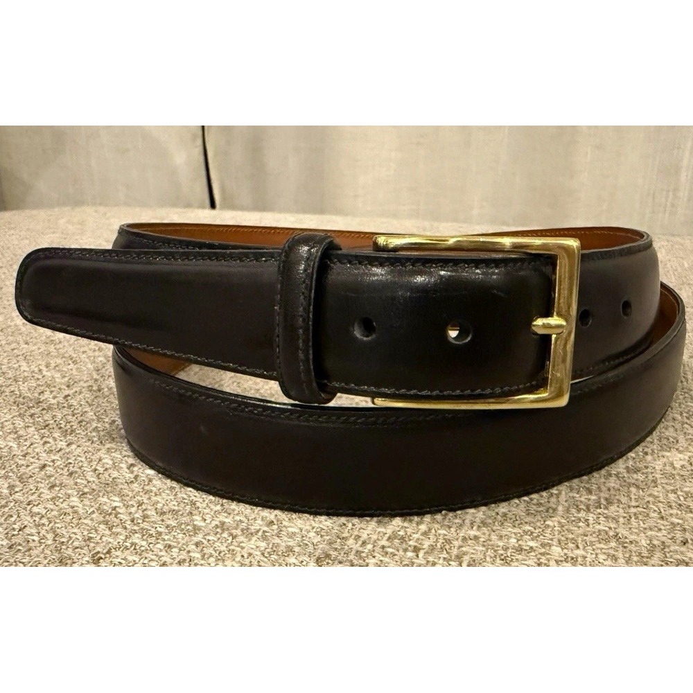 Vintage Brooks Brothers Black Leather Dress Belt Gold Buckle USA 42 105